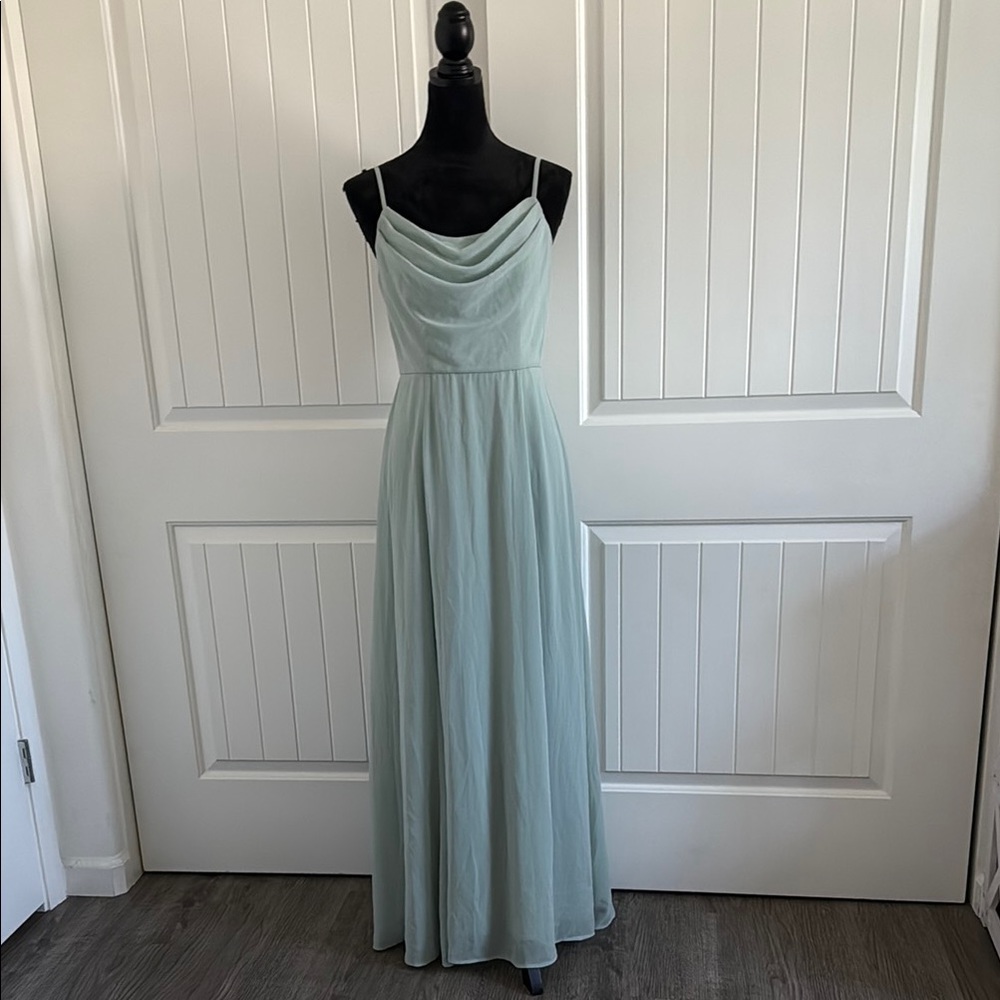 Green Cowl Neck Sleeveless Prom Gown